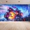 Bedroom adorned with fantasy motorcycle mural