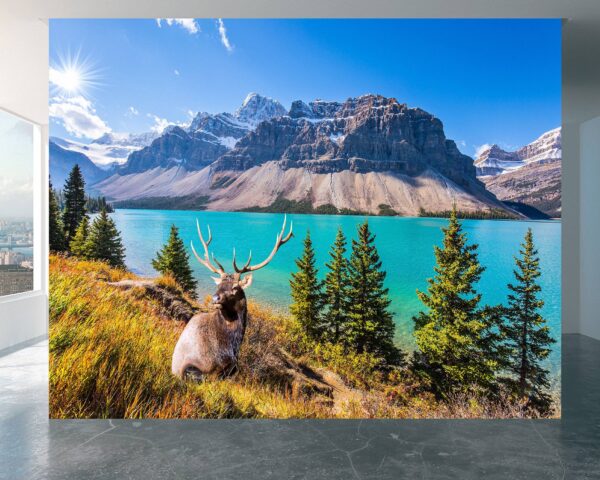 Close-up of detailed Deer by the Lake wallpaper design