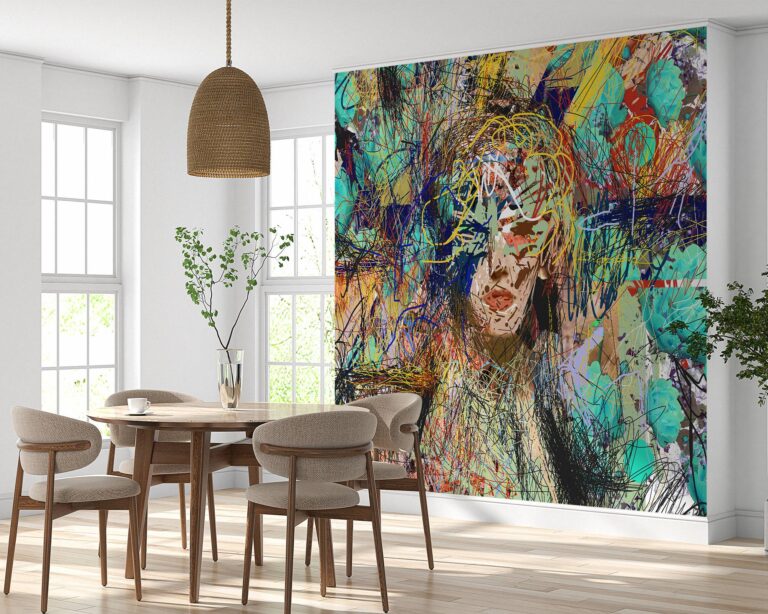 Wall mural showcasing an abstract woman in vintage style