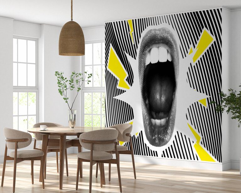 Wall mural showcasing the raw intensity of a scream in black and white