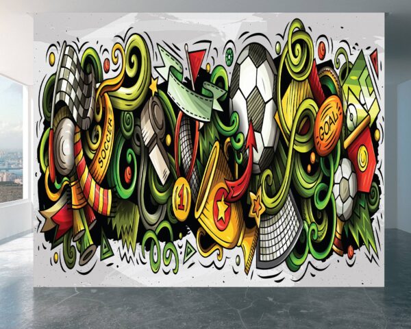 Wall mural showcasing football-inspired graffiti art