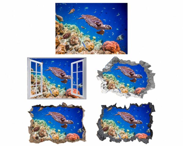 Sea Turtle Underwater Effect Peel and Stick Wall Sticker Art Wall Decal Mural - Colorful Living Room and Bedroom Wall Decoration - Self-Adhesive Vinyl Decal