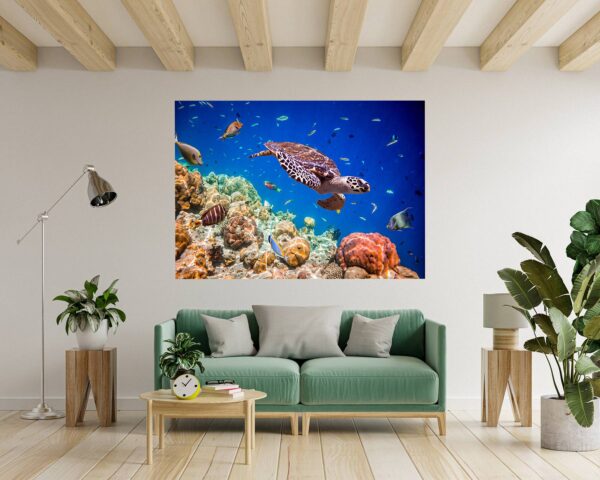 Sea Turtle Underwater Effect Peel and Stick Wall Sticker Art Wall Decal Mural - Colorful Living Room and Bedroom Wall Decoration - Self-Adhesive Vinyl Decal