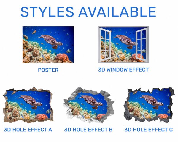 Sea Turtle Underwater Effect Peel and Stick Wall Sticker Art Wall Decal Mural - Colorful Living Room and Bedroom Wall Decoration - Self-Adhesive Vinyl Decal