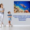 Sea Turtle Underwater Effect Peel and Stick Wall Sticker Art Wall Decal Mural - Colorful Living Room and Bedroom Wall Decoration - Self-Adhesive Vinyl Decal