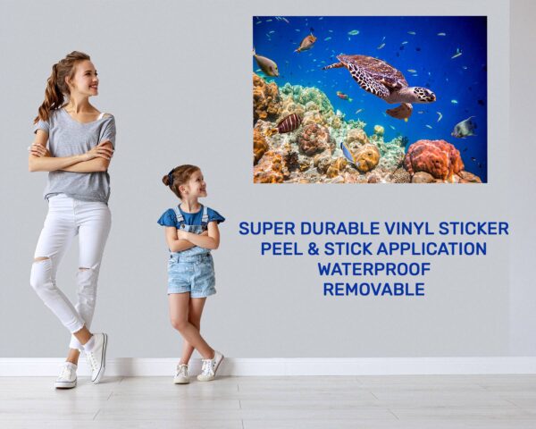 Sea Turtle Underwater Effect Peel and Stick Wall Sticker Art Wall Decal Mural - Colorful Living Room and Bedroom Wall Decoration - Self-Adhesive Vinyl Decal