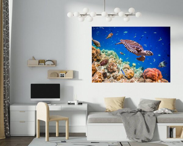 Sea Turtle Underwater Effect Peel and Stick Wall Sticker Art Wall Decal Mural - Colorful Living Room and Bedroom Wall Decoration - Self-Adhesive Vinyl Decal