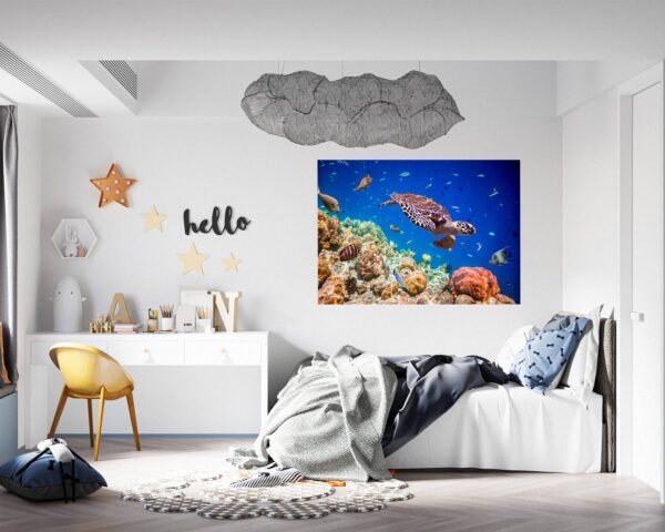 Sea Turtle Underwater Effect Peel and Stick Wall Sticker Art Wall Decal Mural - Colorful Living Room and Bedroom Wall Decoration - Self-Adhesive Vinyl Decal