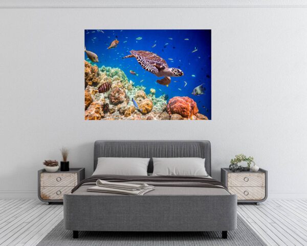 Sea Turtle Underwater Effect Peel and Stick Wall Sticker Art Wall Decal Mural - Colorful Living Room and Bedroom Wall Decoration - Self-Adhesive Vinyl Decal