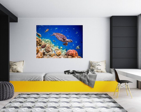 Sea Turtle Underwater Effect Peel and Stick Wall Sticker Art Wall Decal Mural - Colorful Living Room and Bedroom Wall Decoration - Self-Adhesive Vinyl Decal