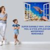 Sea Turtle Underwater Effect Peel and Stick Wall Sticker Art Wall Decal Mural - Colorful Living Room and Bedroom Wall Decoration - Self-Adhesive Vinyl Decal