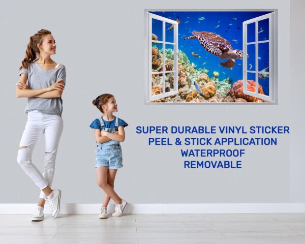 Sea Turtle Underwater Effect Peel and Stick Wall Sticker Art Wall Decal Mural - Colorful Living Room and Bedroom Wall Decoration - Self-Adhesive Vinyl Decal