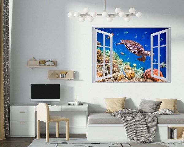 Sea Turtle Underwater Effect Peel and Stick Wall Sticker Art Wall Decal Mural - Colorful Living Room and Bedroom Wall Decoration - Self-Adhesive Vinyl Decal