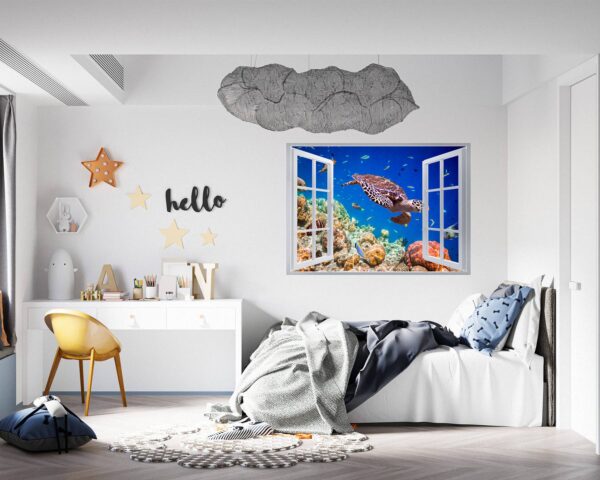 Sea Turtle Underwater Effect Peel and Stick Wall Sticker Art Wall Decal Mural - Colorful Living Room and Bedroom Wall Decoration - Self-Adhesive Vinyl Decal