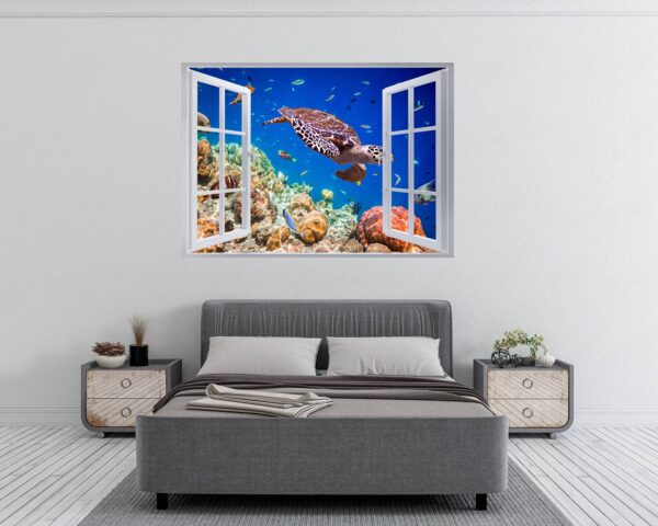 Sea Turtle Underwater Effect Peel and Stick Wall Sticker Art Wall Decal Mural - Colorful Living Room and Bedroom Wall Decoration - Self-Adhesive Vinyl Decal