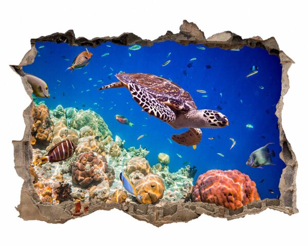 Sea Turtle Underwater Effect Peel and Stick Wall Sticker Art Wall Decal Mural - Colorful Living Room and Bedroom Wall Decoration - Self-Adhesive Vinyl Decal