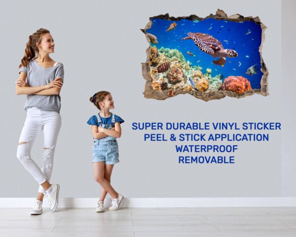 Sea Turtle Underwater Effect Peel and Stick Wall Sticker Art Wall Decal Mural - Colorful Living Room and Bedroom Wall Decoration - Self-Adhesive Vinyl Decal