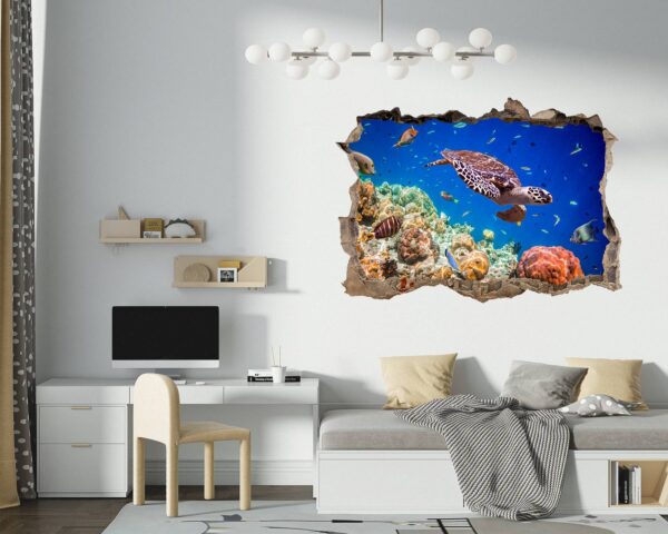 Sea Turtle Underwater Effect Peel and Stick Wall Sticker Art Wall Decal Mural - Colorful Living Room and Bedroom Wall Decoration - Self-Adhesive Vinyl Decal