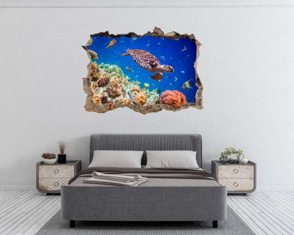 Sea Turtle Underwater Effect Peel and Stick Wall Sticker Art Wall Decal Mural - Colorful Living Room and Bedroom Wall Decoration - Self-Adhesive Vinyl Decal