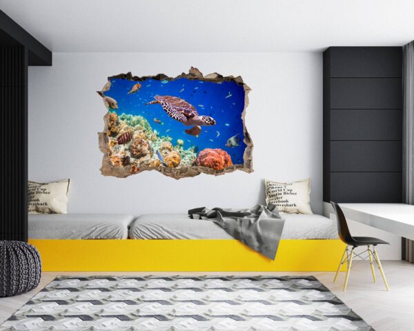 Sea Turtle Underwater Effect Peel and Stick Wall Sticker Art Wall Decal Mural - Colorful Living Room and Bedroom Wall Decoration - Self-Adhesive Vinyl Decal