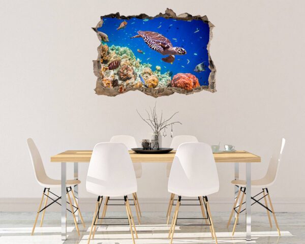 Sea Turtle Underwater Effect Peel and Stick Wall Sticker Art Wall Decal Mural - Colorful Living Room and Bedroom Wall Decoration - Self-Adhesive Vinyl Decal