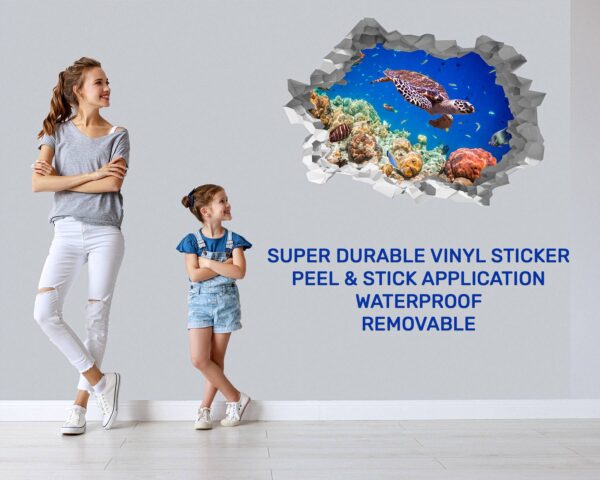 Sea Turtle Underwater Effect Peel and Stick Wall Sticker Art Wall Decal Mural - Colorful Living Room and Bedroom Wall Decoration - Self-Adhesive Vinyl Decal