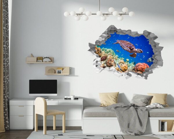 Sea Turtle Underwater Effect Peel and Stick Wall Sticker Art Wall Decal Mural - Colorful Living Room and Bedroom Wall Decoration - Self-Adhesive Vinyl Decal