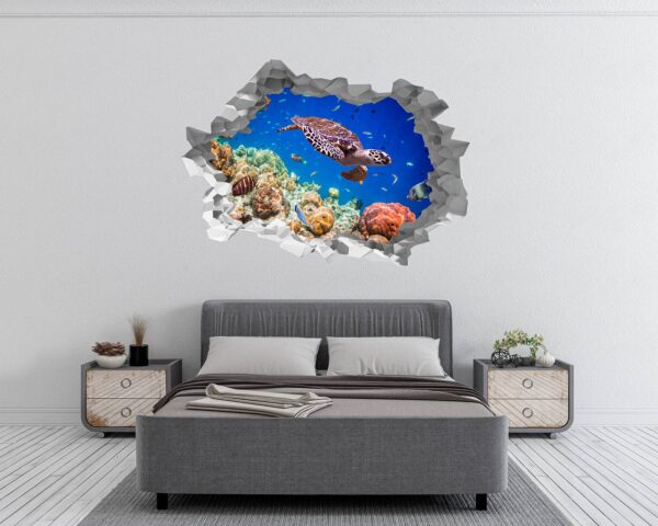 Sea Turtle Underwater Effect Peel and Stick Wall Sticker Art Wall Decal Mural - Colorful Living Room and Bedroom Wall Decoration - Self-Adhesive Vinyl Decal