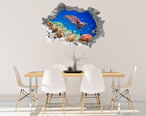 Sea Turtle Underwater Effect Peel and Stick Wall Sticker Art Wall Decal Mural - Colorful Living Room and Bedroom Wall Decoration - Self-Adhesive Vinyl Decal