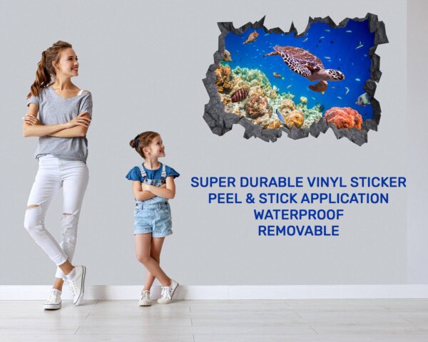 Sea Turtle Underwater Effect Peel and Stick Wall Sticker Art Wall Decal Mural - Colorful Living Room and Bedroom Wall Decoration - Self-Adhesive Vinyl Decal