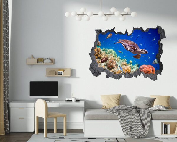 Sea Turtle Underwater Effect Peel and Stick Wall Sticker Art Wall Decal Mural - Colorful Living Room and Bedroom Wall Decoration - Self-Adhesive Vinyl Decal