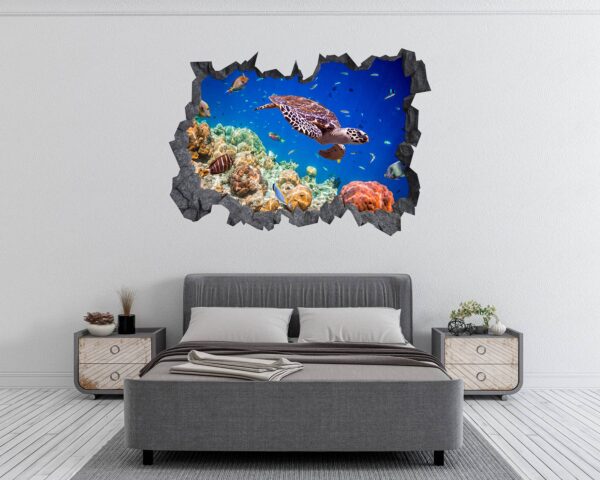 Sea Turtle Underwater Effect Peel and Stick Wall Sticker Art Wall Decal Mural - Colorful Living Room and Bedroom Wall Decoration - Self-Adhesive Vinyl Decal