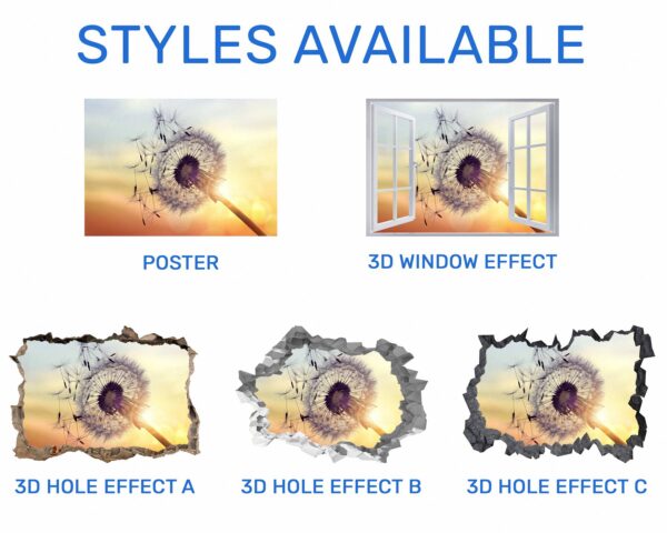 Dandelion Wall Decal - Flower Wall Sticker, Self Adhesive, Removable Vinyl, Easy to Install, Wall Decoration, Flower Wall Mural