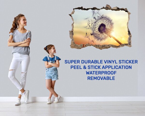 Dandelion Wall Decal - Flower Wall Sticker, Self Adhesive, Removable Vinyl, Easy to Install, Wall Decoration, Flower Wall Mural