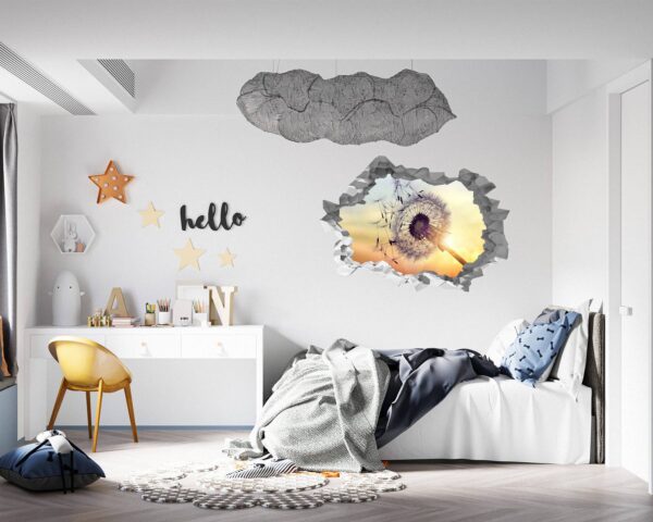 Dandelion Wall Decal - Flower Wall Sticker, Self Adhesive, Removable Vinyl, Easy to Install, Wall Decoration, Flower Wall Mural