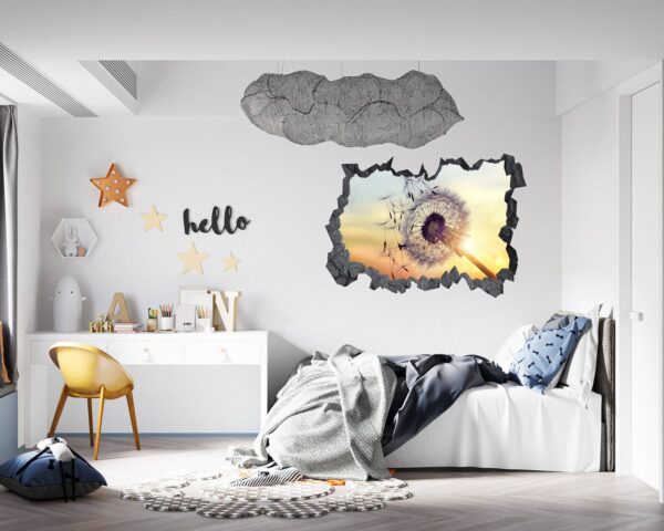 Dandelion Wall Decal - Flower Wall Sticker, Self Adhesive, Removable Vinyl, Easy to Install, Wall Decoration, Flower Wall Mural