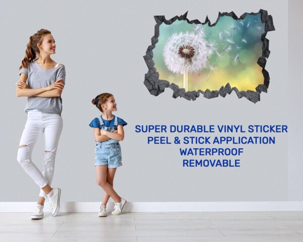 Dandelion Wall Decor - Flower Wall Sticker, Self Adhesive, Removable Vinyl, Easy to Install, Wall Decoration, Flower Wall Mural