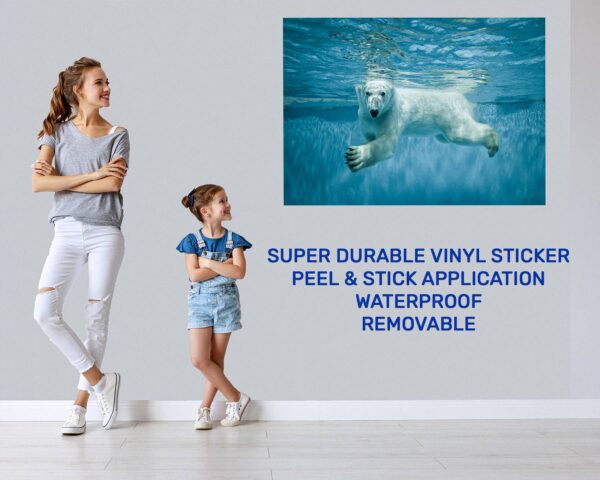 Polar Bear Wall Sticker - Animal Wall Decal, Self Adhesive Wall Sticker, Vinyl Wall Decor, Animal Print - Poster