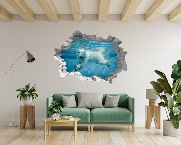 Polar Bear Wall Sticker - Animal Wall Decal, Self Adhesive Wall Sticker, Vinyl Wall Decor, Animal Print - Poster