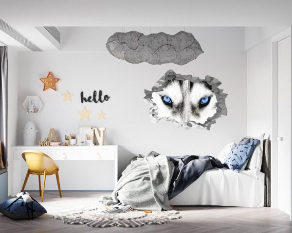 Husky Wall Art - Self Adhesive Wall Sticker, Animal Wall Sticker, Bedroom Wall Sticker, Removable Vinyl, Wall Decoration