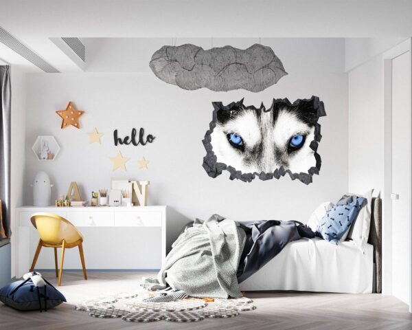 Husky Wall Art - Self Adhesive Wall Sticker, Animal Wall Sticker, Bedroom Wall Sticker, Removable Vinyl, Wall Decoration