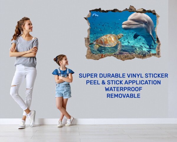 Dolphin & Sea Turtle Wall Sticker - Peel and Stick Removable Wall Art - Printable Ocean Wall Art - Perfect for Bedroom and Living Room Wall Decoration