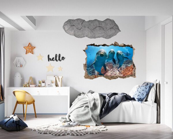 Dolphins Wall Decor - Self Adhesive Wall Sticker, Animal Wall Sticker, Bedroom Wall Sticker, Removable Vinyl, Wall Decoration