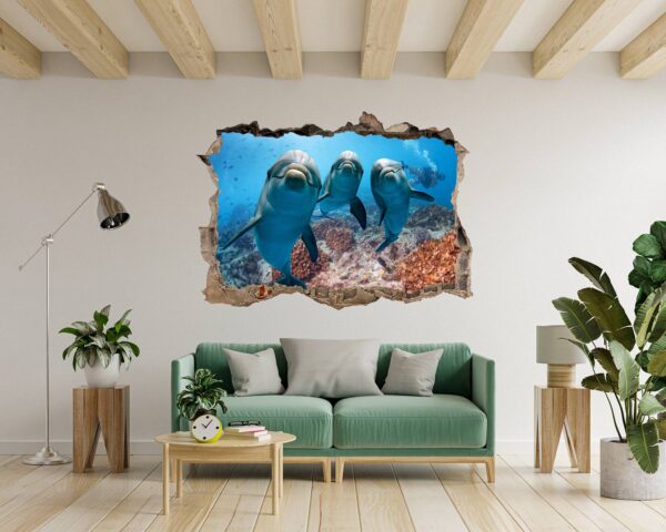 Dolphins Wall Decor - Self Adhesive Wall Sticker, Animal Wall Sticker, Bedroom Wall Sticker, Removable Vinyl, Wall Decoration