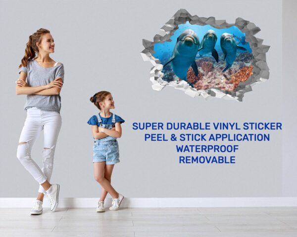 Dolphins Wall Decor - Self Adhesive Wall Sticker, Animal Wall Sticker, Bedroom Wall Sticker, Removable Vinyl, Wall Decoration