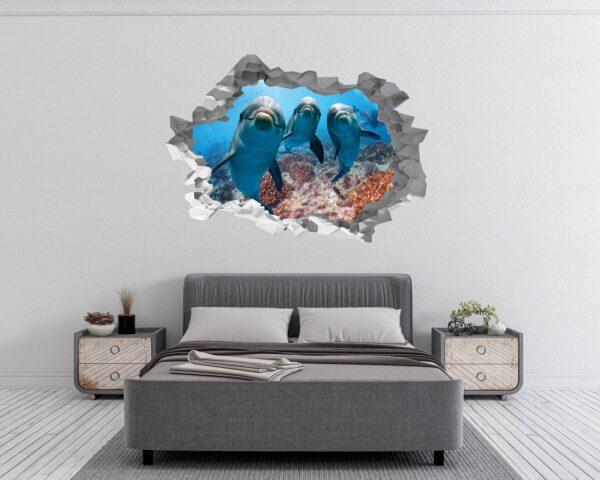 Dolphins Wall Decor - Self Adhesive Wall Sticker, Animal Wall Sticker, Bedroom Wall Sticker, Removable Vinyl, Wall Decoration