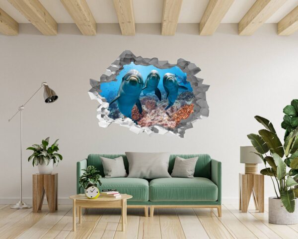 Dolphins Wall Decor - Self Adhesive Wall Sticker, Animal Wall Sticker, Bedroom Wall Sticker, Removable Vinyl, Wall Decoration