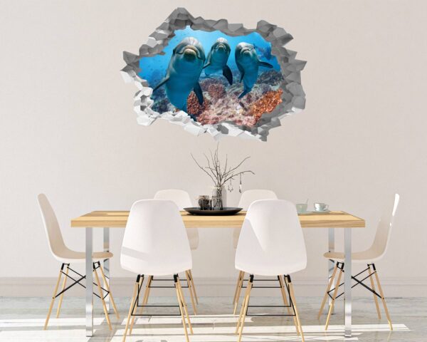 Dolphins Wall Decor - Self Adhesive Wall Sticker, Animal Wall Sticker, Bedroom Wall Sticker, Removable Vinyl, Wall Decoration