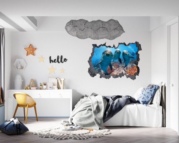 Dolphins Wall Decor - Self Adhesive Wall Sticker, Animal Wall Sticker, Bedroom Wall Sticker, Removable Vinyl, Wall Decoration