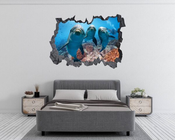 Dolphins Wall Decor - Self Adhesive Wall Sticker, Animal Wall Sticker, Bedroom Wall Sticker, Removable Vinyl, Wall Decoration